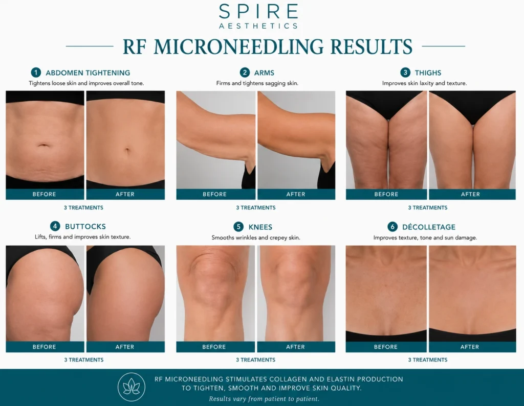 before and after RF microneedling skin tightening results Busby on the body